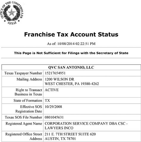 Franchise Tax Account Status .